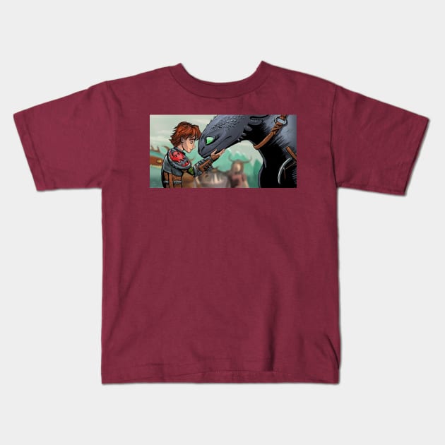 Hiccup and Toothless Friendship Kids T-Shirt by inhonoredglory